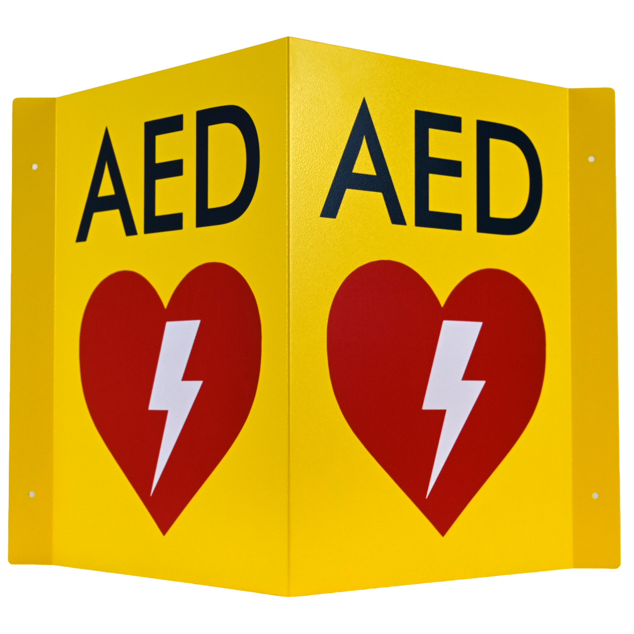 CARDIACT Metal Yellow AED Angle Bracket Sign Large maximum-visibility AED location identification for large facilities