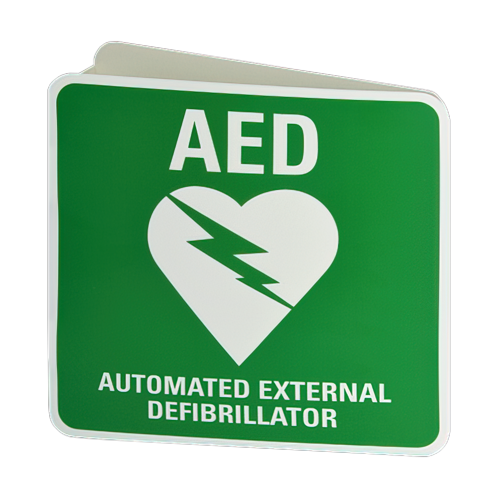 CARDIACT Poly AED Angle Bracket Sign 22.5 x 22.5cm showing two-sided polypropylene AED location sign for multi-direction visibility mounting