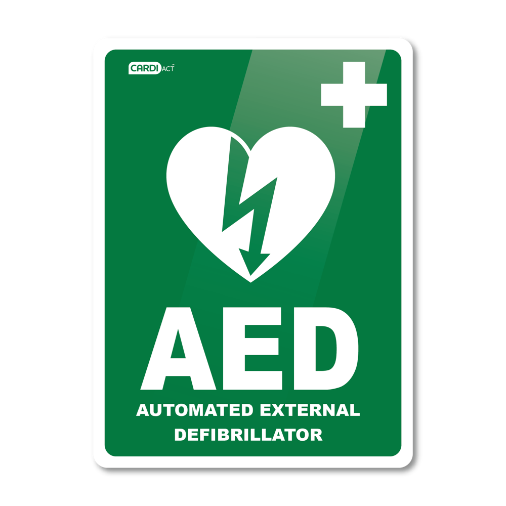 CARDIACT Poly AED Sign 22.5 x 30cm durable polypropylene AED location sign for workplace defibrillator compliance