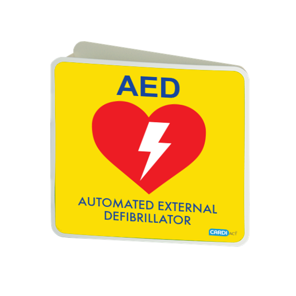 CARDIACT Yellow Poly AED Angle Bracket Sign 22.5 x 22.5cm wall-mounted angle bracket sign for AED location identification