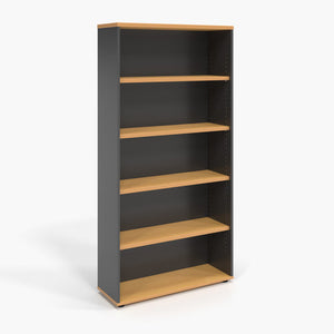 Rapidline Rapid Worker 1800mm open bookcase with Beech shelves, top and plinth in an Ironstone carcass.
