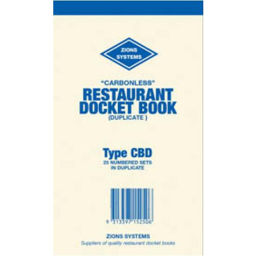 Zions CBD Carbonless Duplicate Restaurant Docket Book