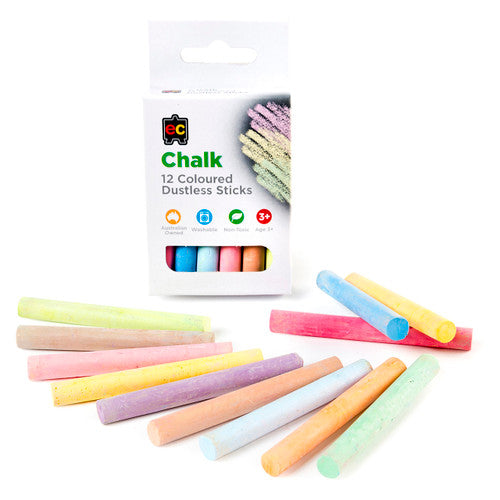 Educational Colours Chalk Dustless Sticks Pack of 12 Coloured