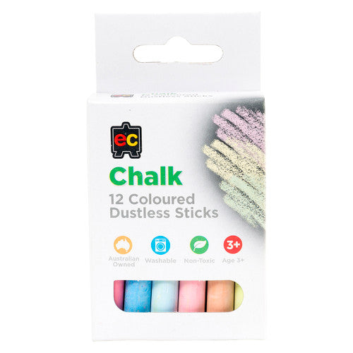 Educational Colours Chalk Dustless Sticks Pack of 12 Coloured