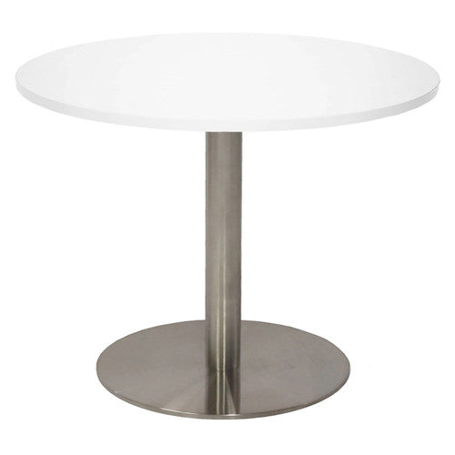 Rapidline Estilo Round Coffee Table Flat Disc Base 600mm Diameter Natural White / Stainless Steel