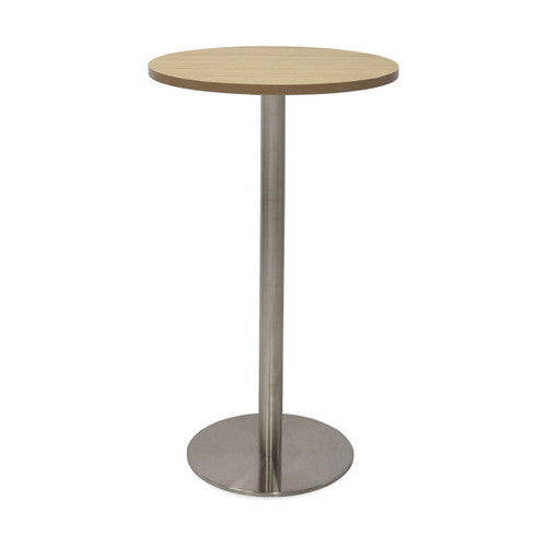 Rapidline Estilo Round Dry Bar Table Flat Disc Base 600mm Diameter Natural Oak / Stainless Steel