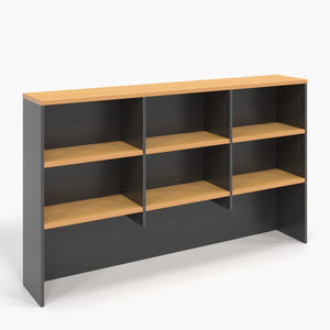 Rapidline Rapid Worker 1800mm overhead hutch with Beech shelves in an Ironstone frame, shown on its own.