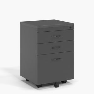 Rapidline Rapid Worker mobile pedestal in Ironstone with two personal drawers and one filing drawer, bow handles and a lock, on castors.