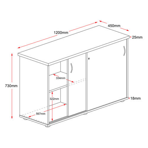 Rapidline Rapid Worker Credenza Sliding Door 1200 x 450 x 730mm Beech / Ironstone