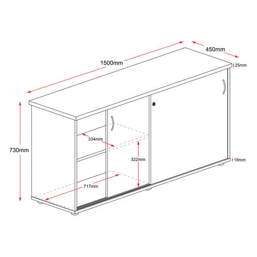 Rapidline Rapid Worker Credenza Sliding Door 1500 x 450 x 730mm Beech / Ironstone