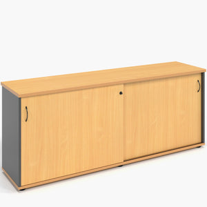Rapidline Rapid Worker 1800mm sliding door credenza with Beech doors and top on an Ironstone body.