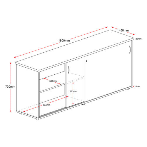 Rapidline Rapid Worker Credenza Sliding Door 1800 x 450 x 730mm Beech / Ironstone