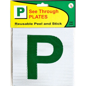 CO3 See Through Plates pack with a green P on a white dotted see-through plate and a yellow and green header card printed Reusable Peel and Stick and One Pair