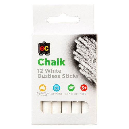 Educational Colours Chalk Dustless Sticks Pack of 12 White