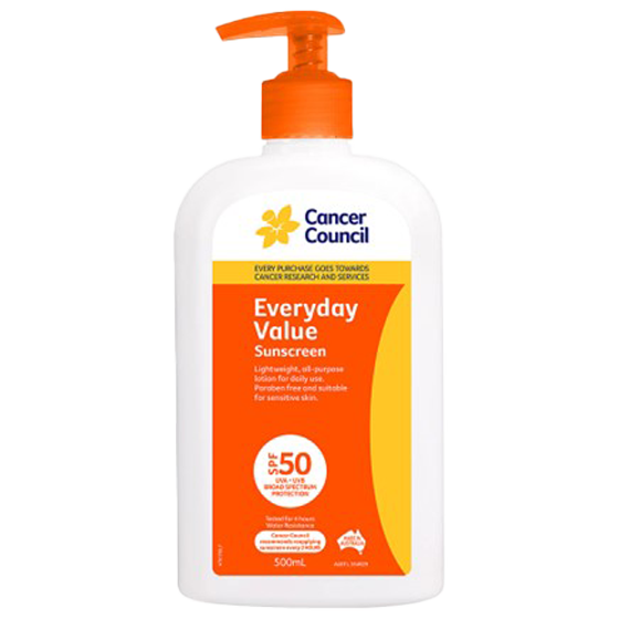 Cancer Council SPF50 Everyday Value Sunscreen Pump 500mL high-volume everyday outdoor sunscreen
