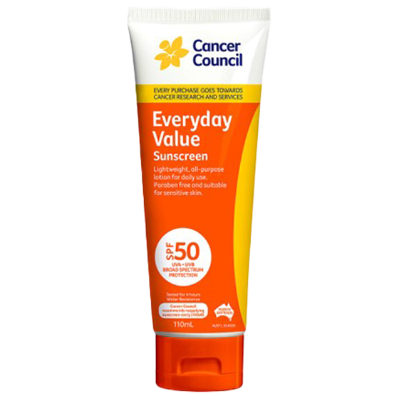 Cancer Council SPF50 Everyday Value Sunscreen Tube 110mL water-resistant everyday SPF50 sunscreen