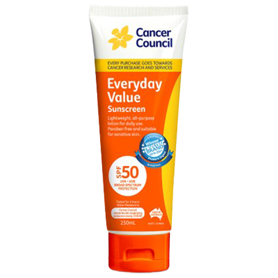 Cancer Council SPF50 Everyday Value Sunscreen Tube 250mL everyday SPF50 outdoor sunscreen