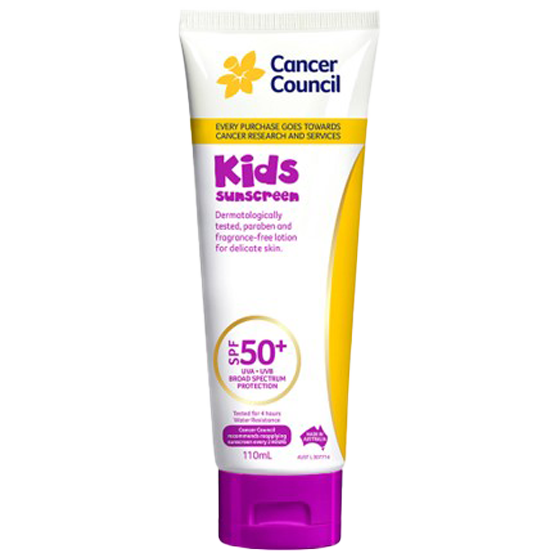 Cancer Council SPF50 Plus Kids Sunscreen Tube 110mL mid-size kids SPF50 sunscreen for regular outdoor use