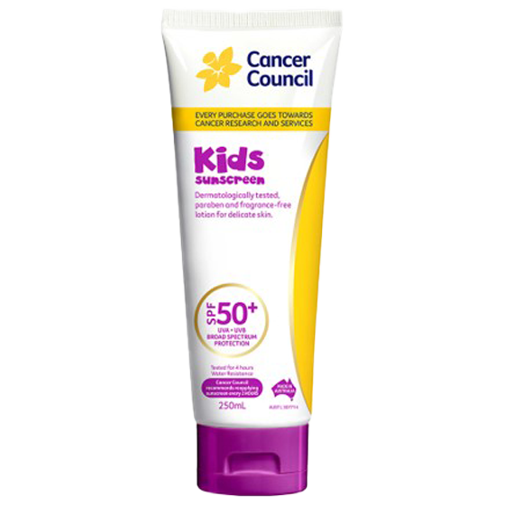 Cancer Council SPF50 Plus Kids Sunscreen Tube 250mL dermatologically tested paraben-free fragrance-free kids sun protection