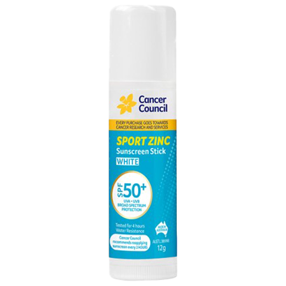 Cancer Council SPF50 Plus Sport Zinc Sunscreen Stick 12g water-resistant zinc stick for face and sport use