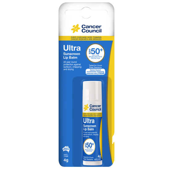 Cancer Council SPF50+ Ultra Lip Balm 4g broad spectrum UVA UVB lip protection for outdoor work and activity