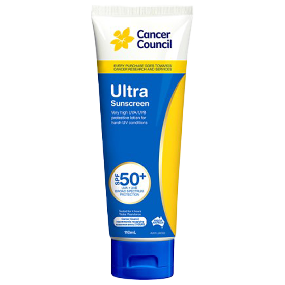Cancer Council SPF50+ Ultra Sunscreen Tube 110mL TGA-listed SPF50+ sunscreen