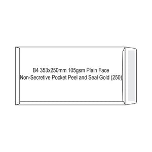 Candida B4 gold peel and seal pocket envelopes, 105gsm, 353 x 250mm, box of 250