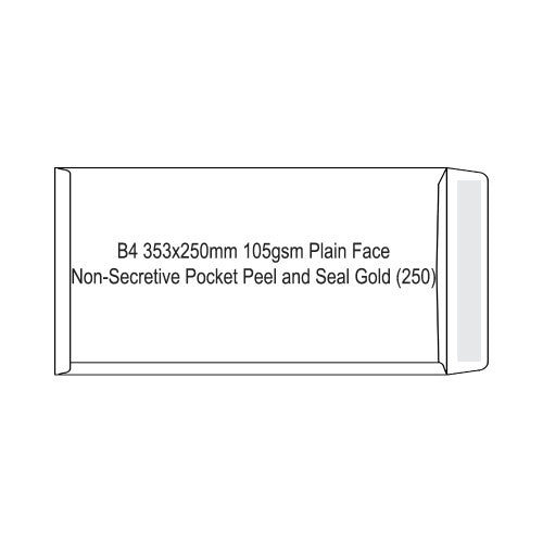 Candida B4 gold peel and seal pocket envelopes, 105gsm, 353 x 250mm, box of 250
