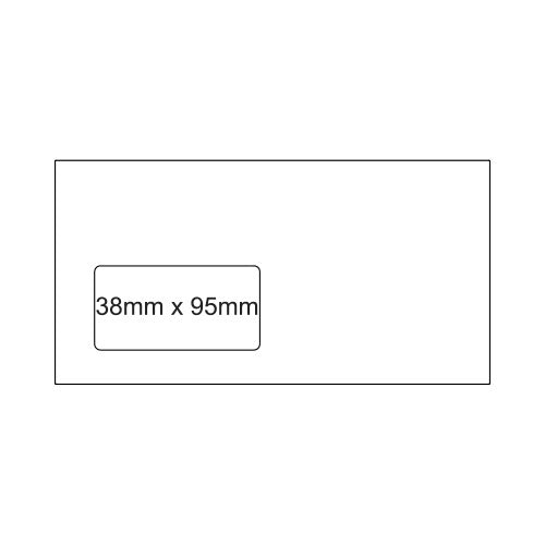 Close-up of Candida DLX envelope showing 38x95mm DPID window position on Impress Silk paper