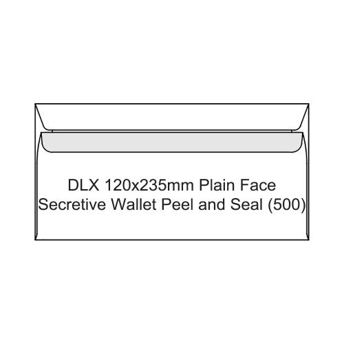 Candida DLX plain face secretive wallet envelopes 120x235mm peel and seal, box of 500