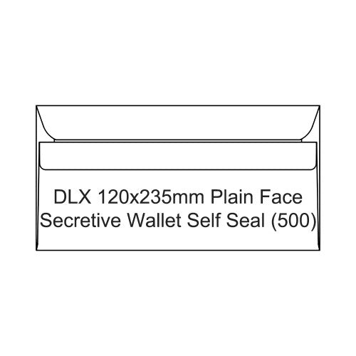 Candida DLX 120x235mm plain face self-seal envelopes, box of 500, white 80gsm
