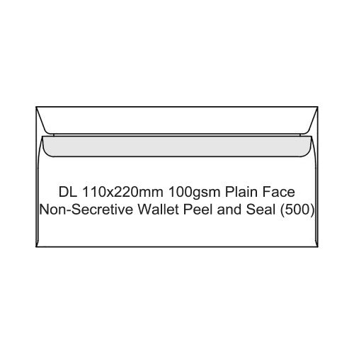 Candida DL plain face white envelope 110x220mm peel and seal closure