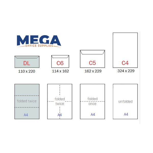 Stack of white 80gsm Candida DL envelopes showing plain face front
