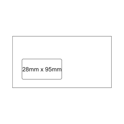 Close-up of 28x95mm window on Candida DL envelope showing address visibility