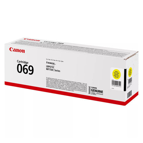 Canon 069 Yellow toner cartridge side profile showing model label