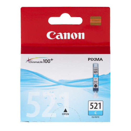 Canon CLI-521C genuine cyan ink cartridge, 9ml, 510 page yield, for Canon Pixma printers