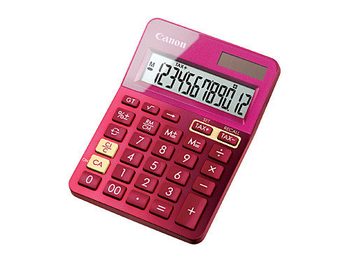 Canon LS-123K 12-digit dual power desktop calculator in metallic pink finish