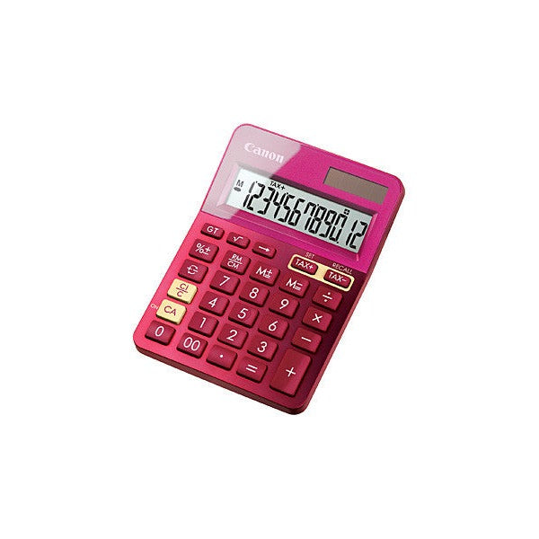 Canon LS-123K 12-digit dual power desktop calculator in metallic pink finish