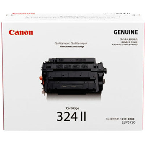 Front view of Canon CART324II black laser toner cartridge, 12,500 page yield