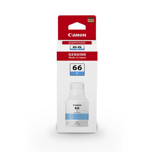 Canon GI66C Cyan Ink Bottle showing 6000 page yield label