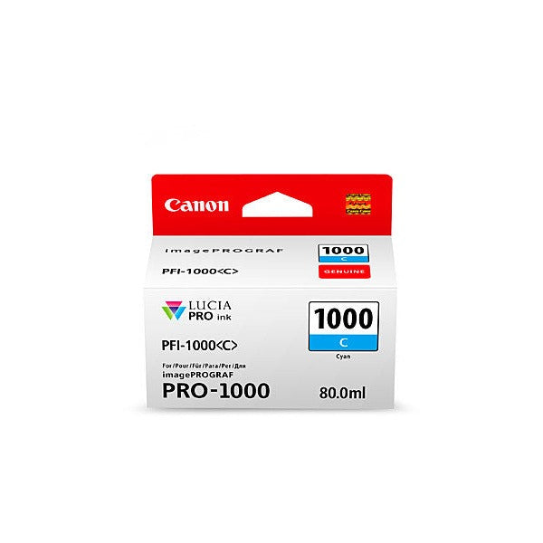 Canon PFI-1000C high yield cyan ink cartridge with 80ml Lucia PRO pigment ink for the imagePROGRAF PRO-1000 wide format printer