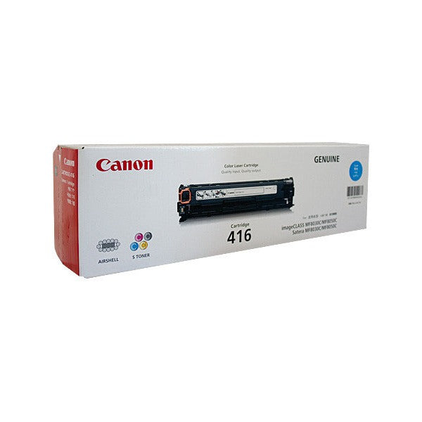 Canon CART416C cyan laser toner cartridge with 1500-page yield, front view