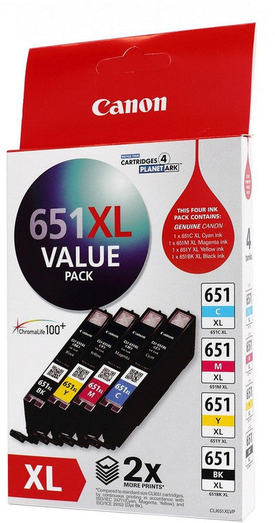 Canon CLI-651XLVP genuine value pack ink cartridges - Black, Cyan, Magenta and Yellow for Canon PIXMA printers
