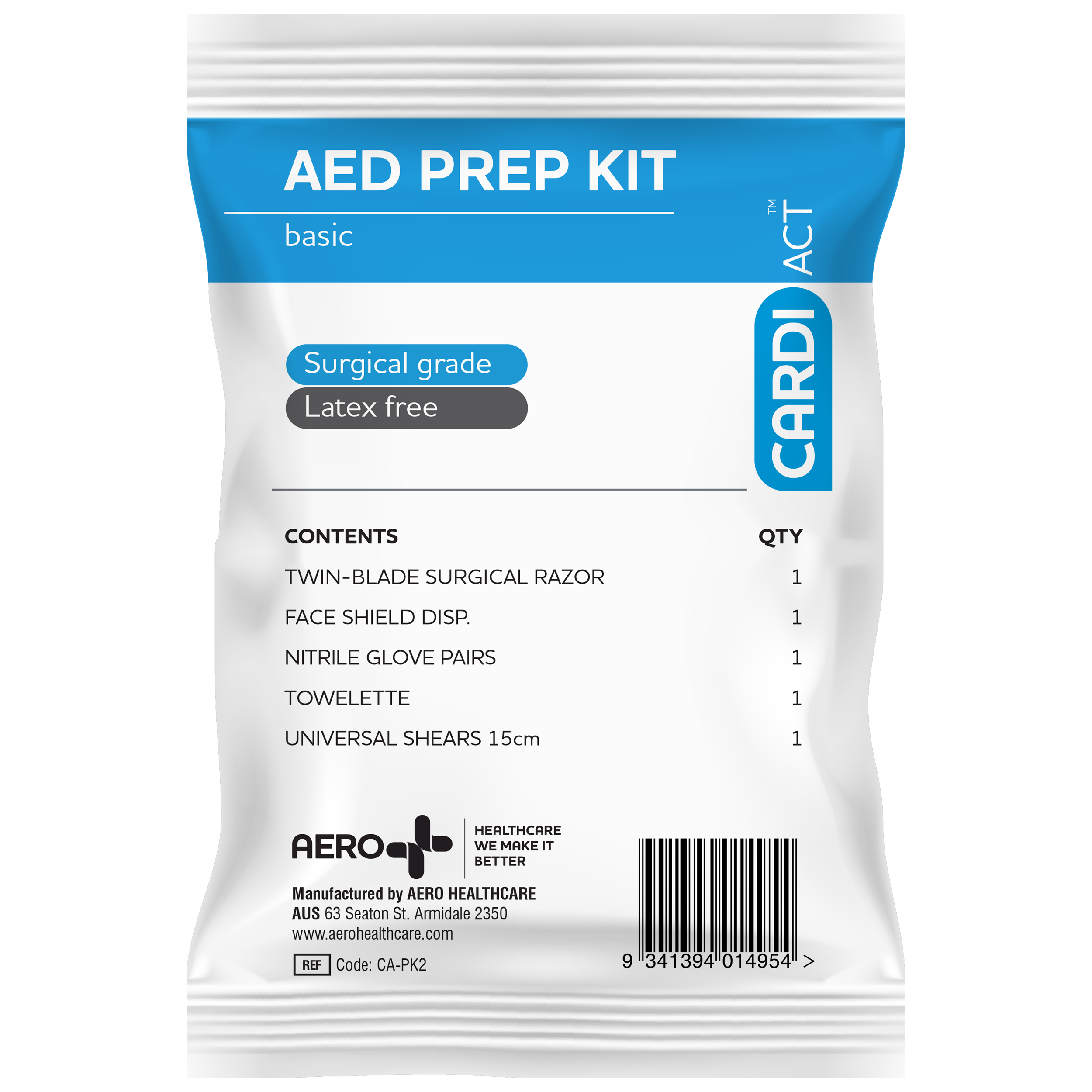 CardiAct AED Basic Prep Kit 12.5 x 20.5cm compact patient preparation kit for AED response programs