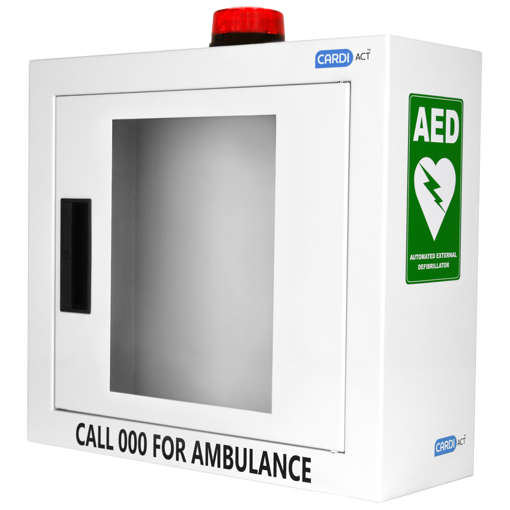 CardiAct Alarmed AED Cabinet with Strobe Light 42x38x15.5cm high-visibility AED cabinet