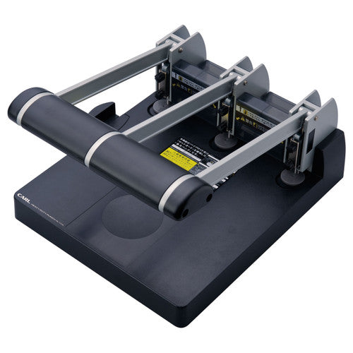 Carl 123N heavy-duty 3 hole punch in black, front view