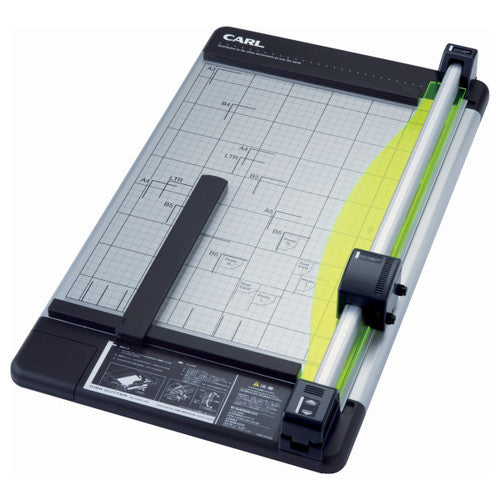 Carl DC230N A3 rotary paper trimmer front view showing black and silver base