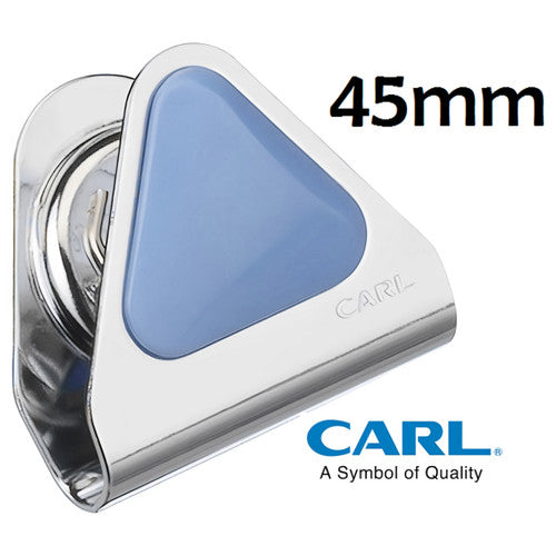 Carl MC56 small blue magnetic clip on a white background showing stainless steel construction