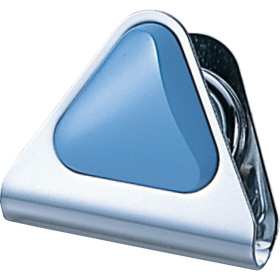 Carl MC57 large magnetic clip with a blue triangular grip set into a polished stainless steel body