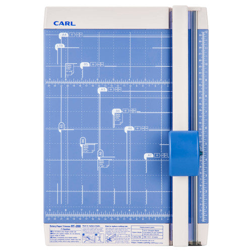 Carl RT200 trimmer showing 310mm cutting track and metric graduations